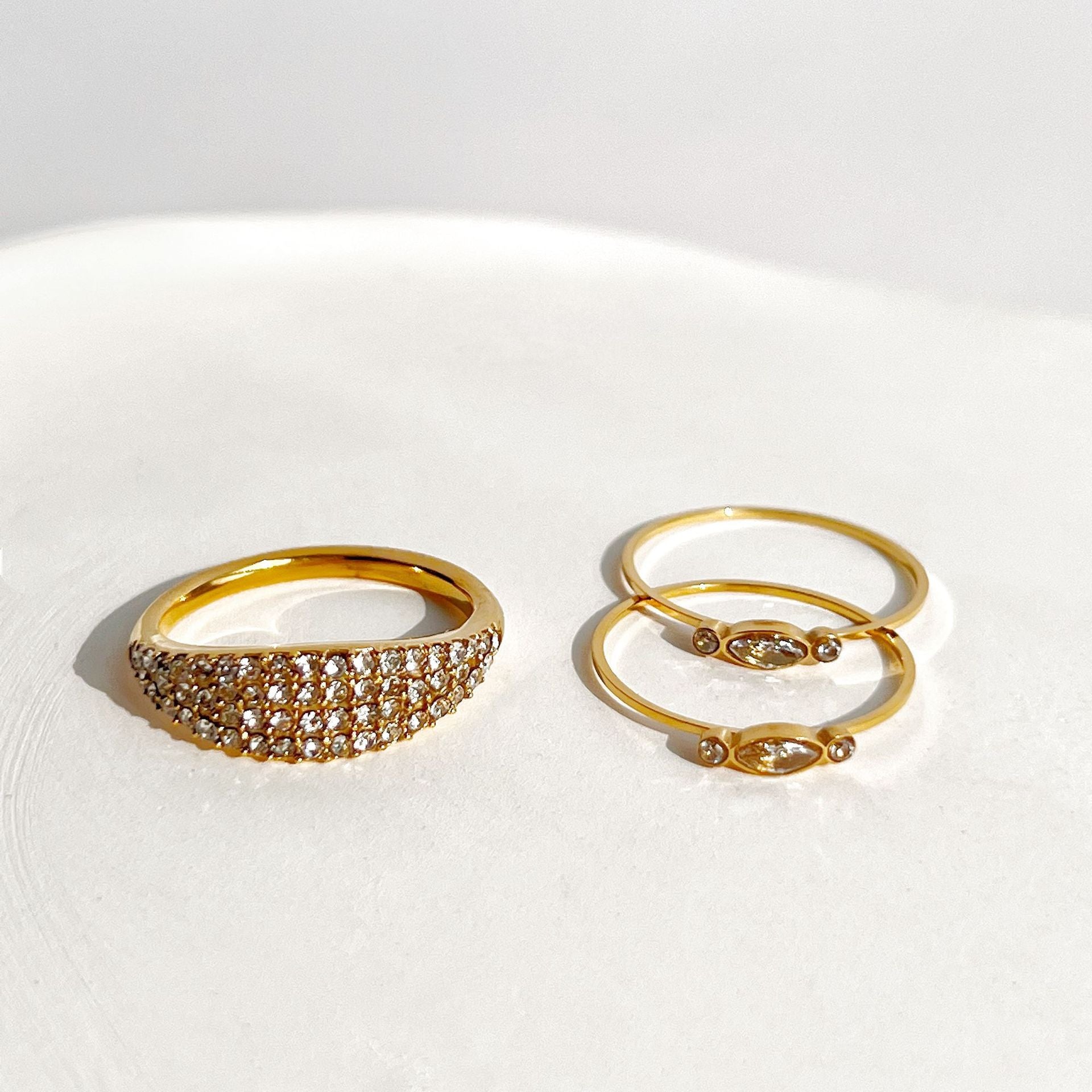 Wholesale 18k Real Gold Plated Titanium Steel Small Zircon Thin Ring